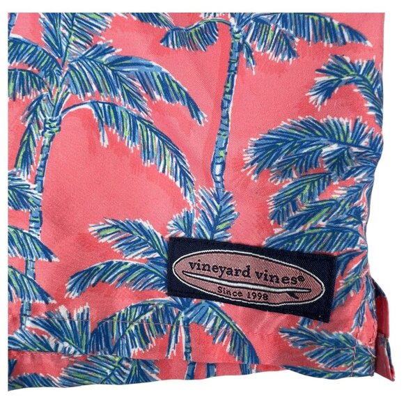 Vineyard Vines Swim Trunk Boy Youth Blue Peach Palm Tree Tropical XL Swim Suit - Picture 2 of 6